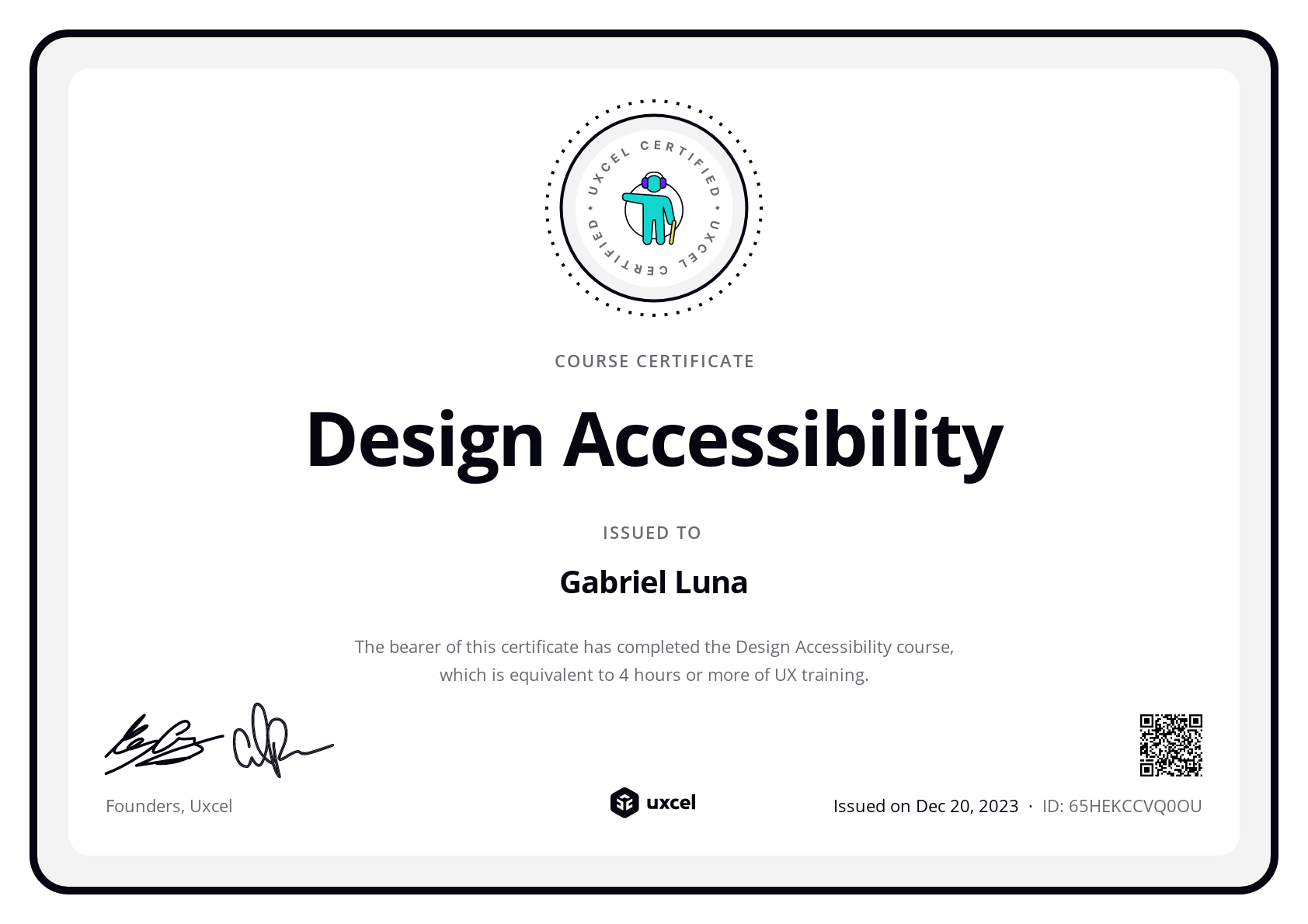 Gabriel Luna's certificate